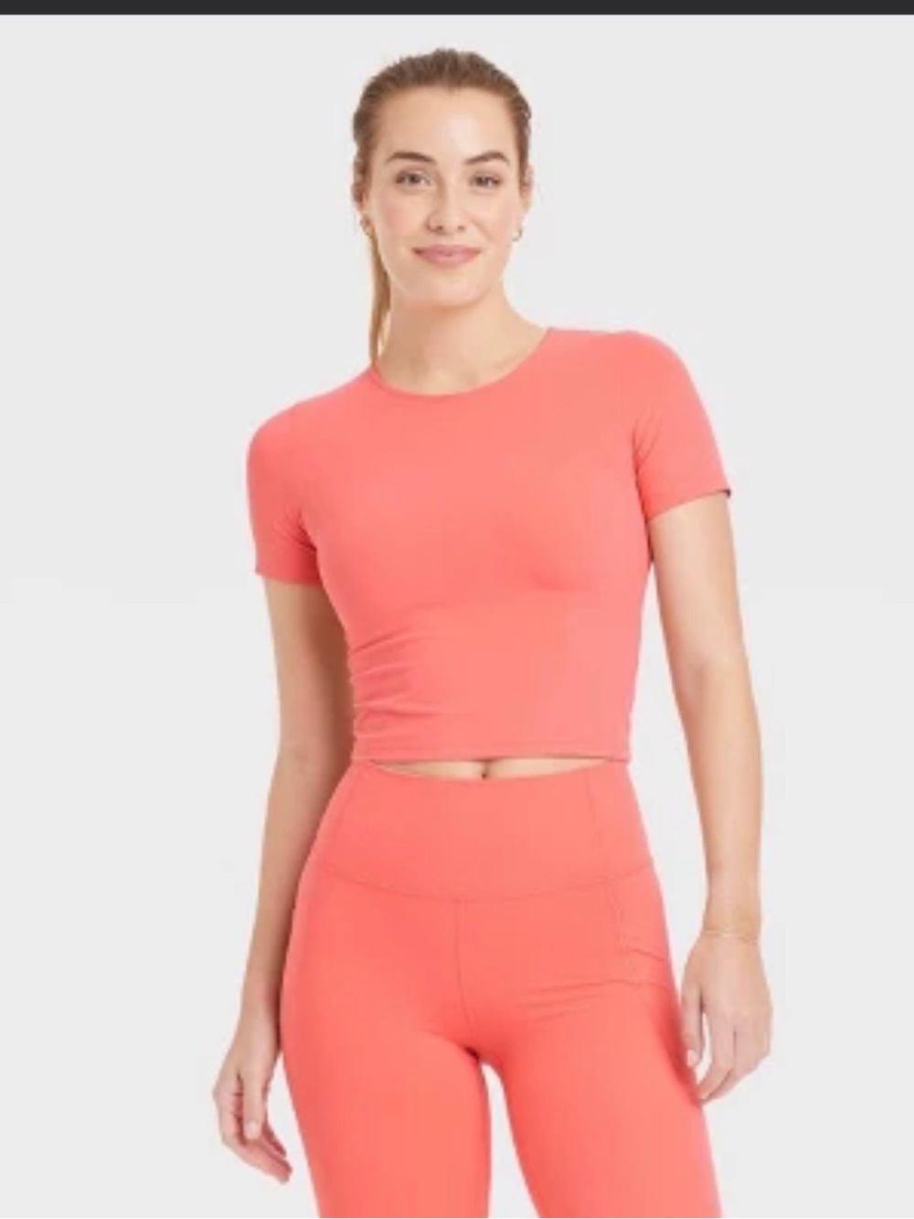 all in motion Coral Pink Short Sleeve Crop Top